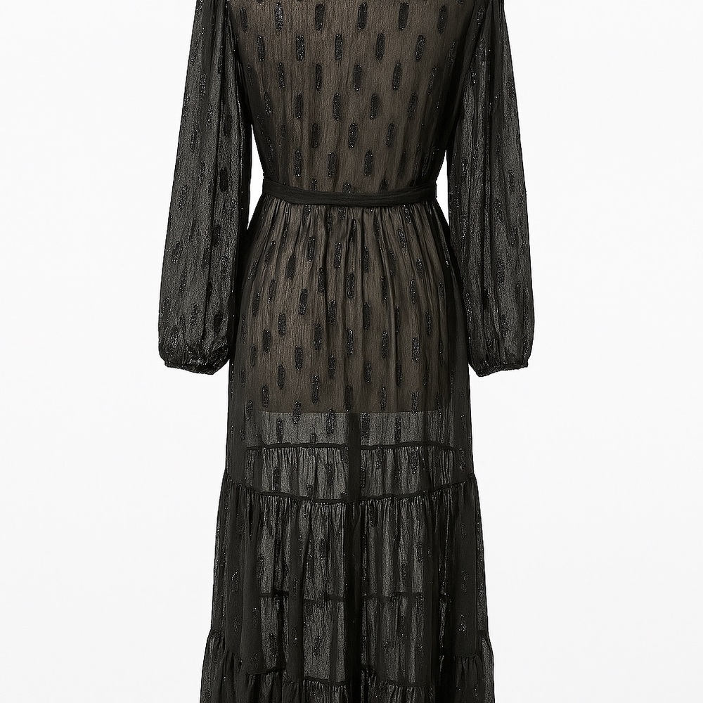 Express Sheer Glitter Duster Robe Black S/M Long Sleeve Tie Waist - Picture 5 of 7